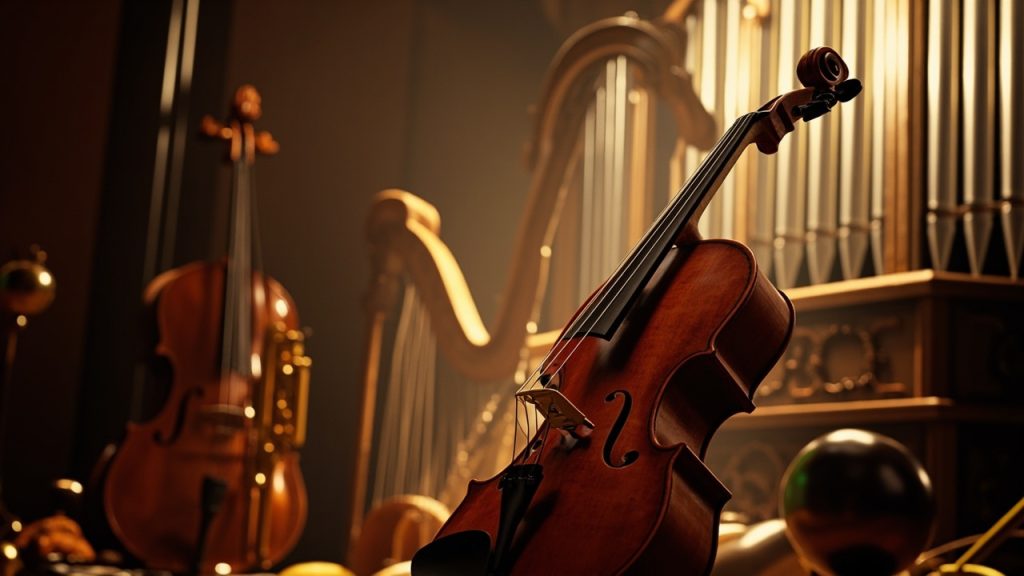 La beauté des instruments de musique : violon, harpe, orgue et plus