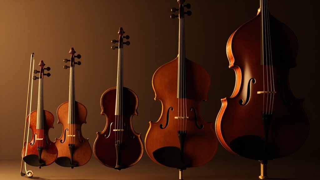 Les 4 instruments à cordes frottées classés du plus aigu au plus grave