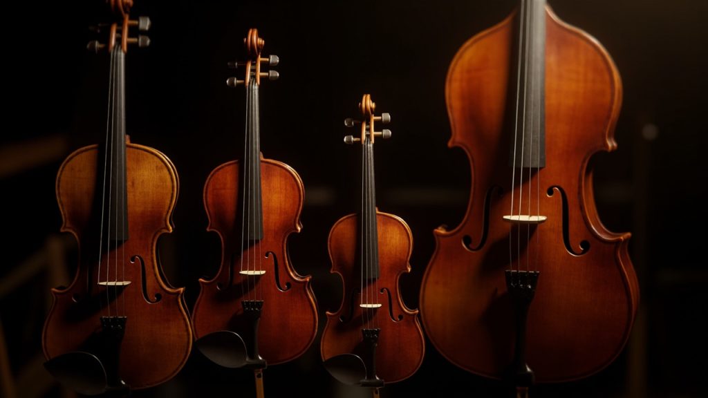 Les quatre principaux instruments à cordes de l'orchestre symphonique