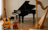 Les instruments à cordes : guitare, violon, piano et harpe