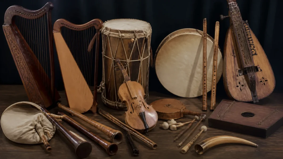 Les instruments du moyen âge : cordes, vents et percussions